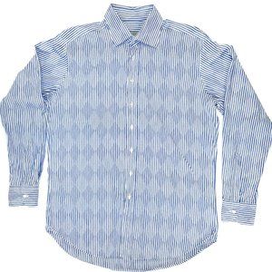 Etro Argyle Jacquard Striped Dress Shirt Blue White Men's 42
